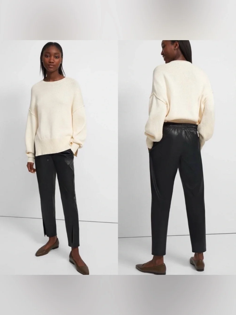 THEORY Slit Pull-On Pant in Paper Faux Vegan Leather Mobwife in Black Size 8